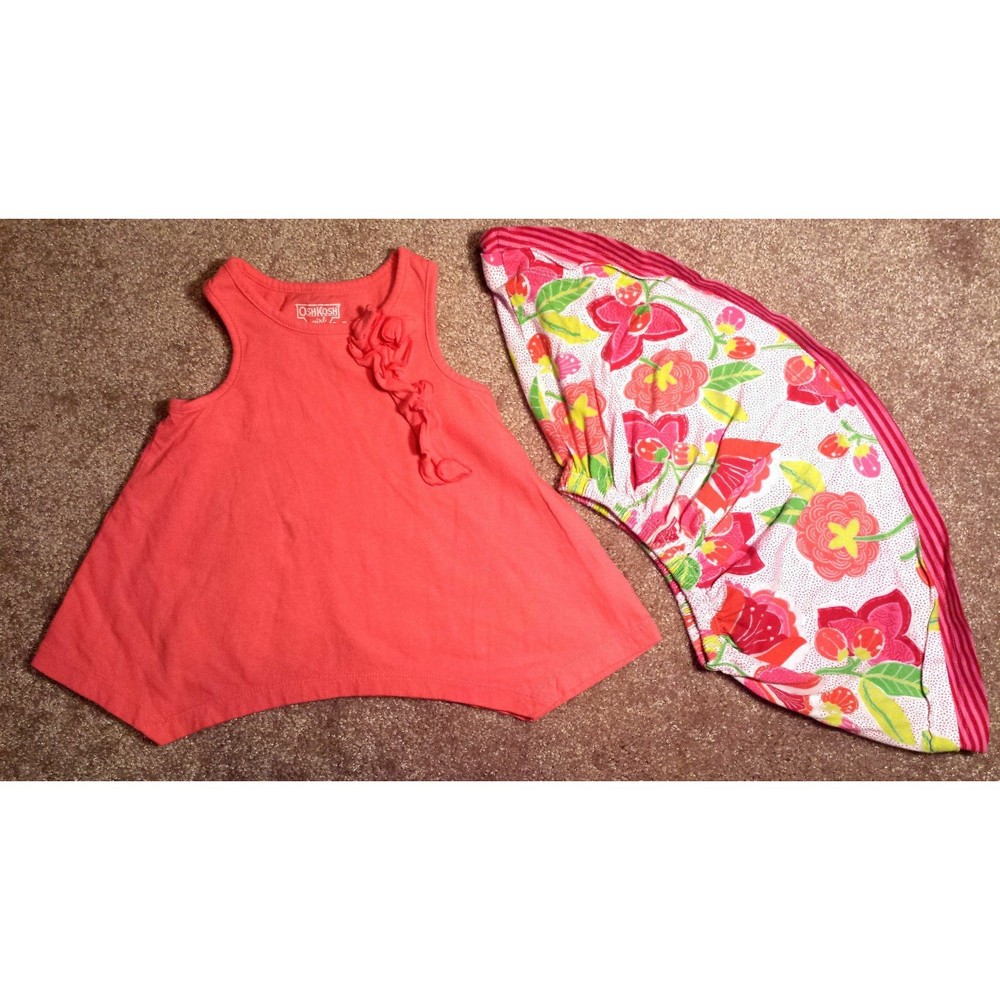 Girl's Size 12 M 9-12 Months 2P Salmon Pink Ruffle OshKosh Top, Angel Girl Skirt